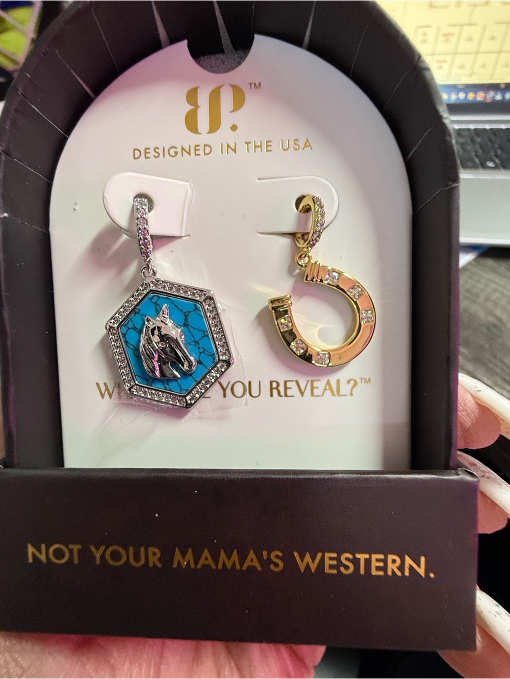 Western-Inspired Turquoise Horse & Gold Horseshoe Charm Set